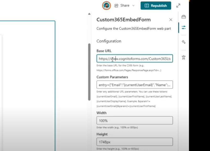 Pass URL parameters to SharePoint embed Webpart on Page